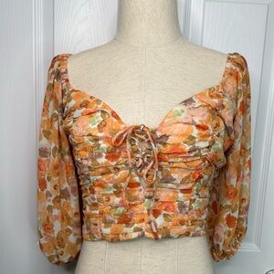*LULUS* Floral Crop Blouse Top